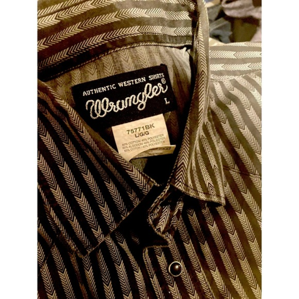WRANGLER Authentic Lg Pearl Snap‎ Long Sleeve Striped Cowboy Western Long Sleeve